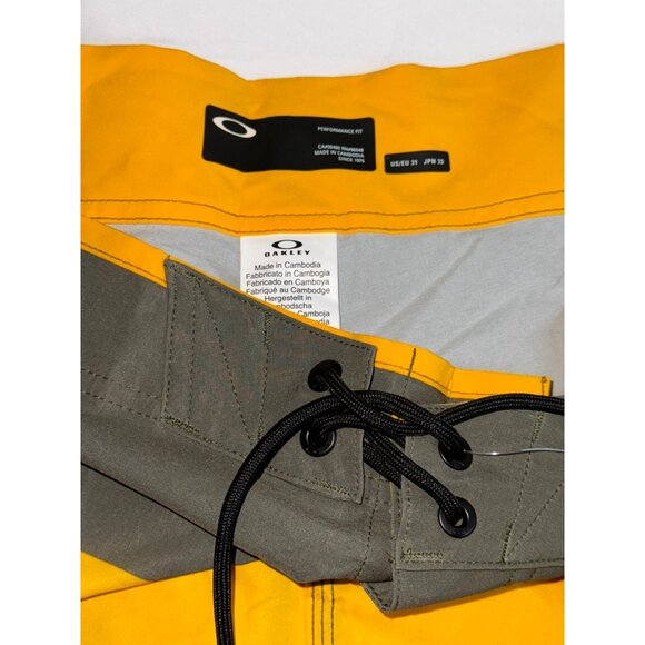 Oakley Mens Ollie Block Melange 18" Board Shorts, Yellow/Grey, Size 31, NWT - Picture 2 of 4